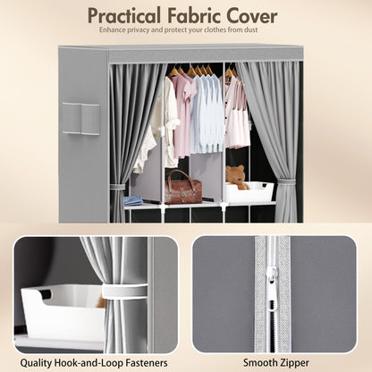 BAOKALER Wardrobe Clothes Storage Rack， 6 Wardrobe Closet Organizer Shelf Garment Cabinet, Tool Free Assembly, Gray