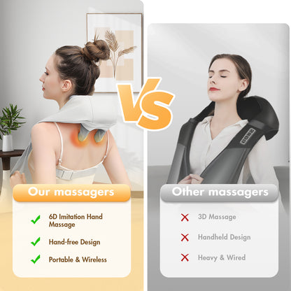 Shiatsu Neck and Back Massager with Heat, 6D Cordless Shoulder Massager, Deep Tissue Kneading Massage for Men and Women, Perfect Relaxation Gift