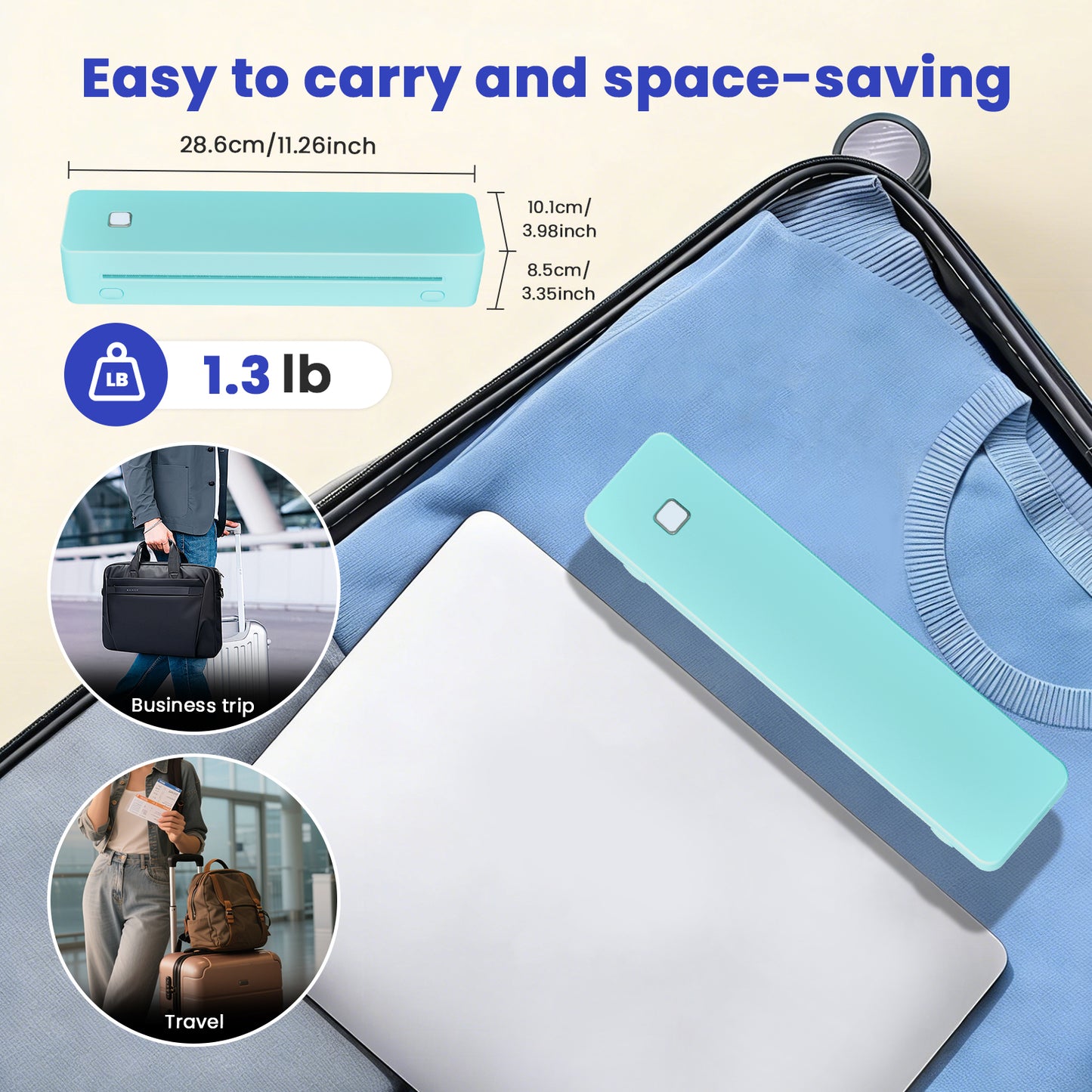 Portable Thermal Printer, Inkless Wireless Travel Printer for Android & iOS, Compatible with US Letter, A4, A5, B5 Thermal Paper