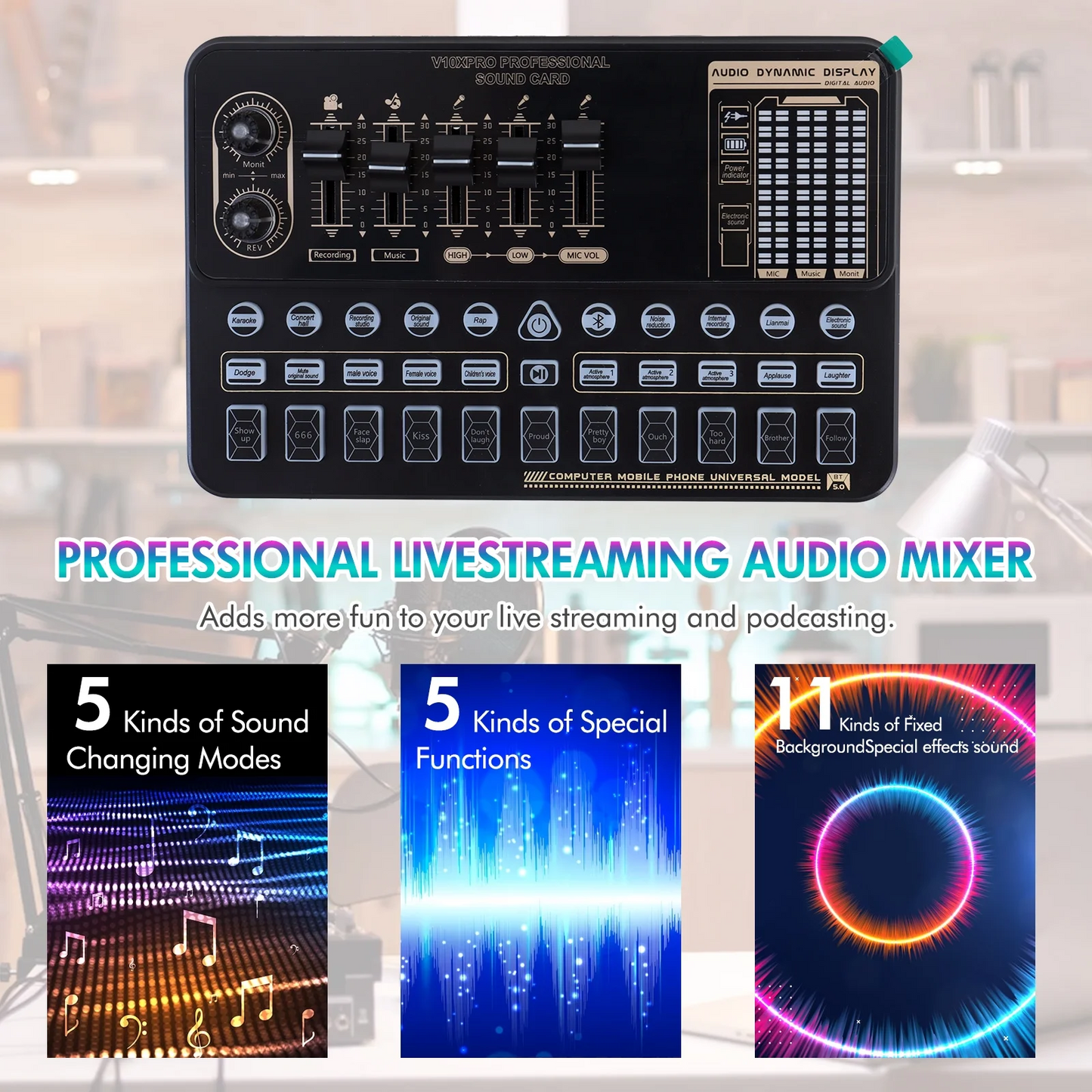 Condenser Microphone Bundle, Audio Mixer BM-800 Podcast Microphone with Voice Changer, Studio Equipment for Laptop Computer Vlog Living Broadcast Live Streaming YouTube TikTok