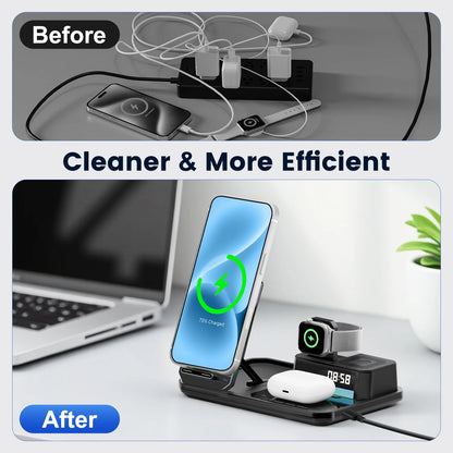 Magnetic Wireless Charger for iPhone,6in1 Portable Charger Phone Charging Station for iPhone 17 16 15 14 13 12 11 Pro Max Apple Watch AirPods,Maggsafe Charger Stand,Black