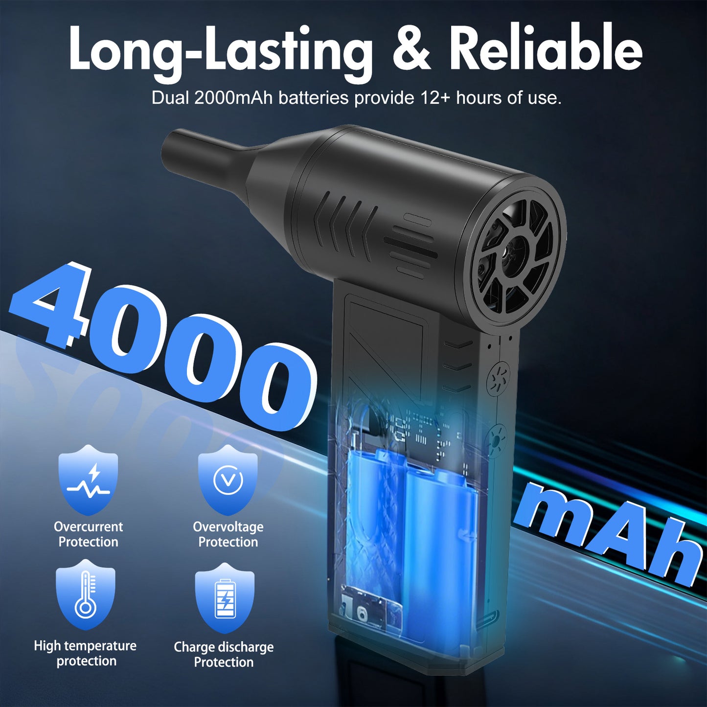 Compressed Air Duster, 180000RPM 3-Gear Adjustable Electric Air Duster with LED Display, Rechargeable Cordless Air Blower with Fast Charging for Computer, Keyboard, House, Outdoor and Car