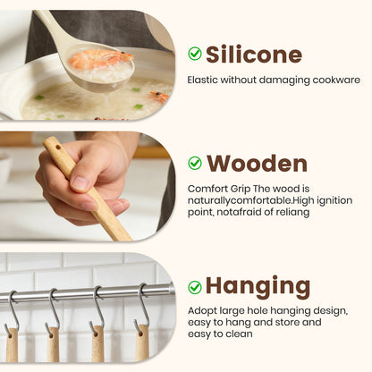 Silicone Cooking Utensils Set, Kitchen Utensils Set 38 Pcs for Cooking, Nonstick Kitchen Utensils Cookware Set Spatula Set, Khaki