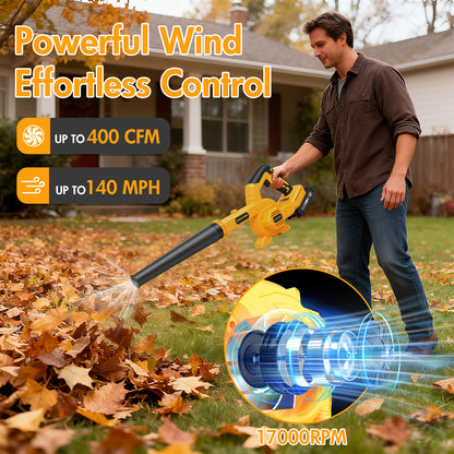 Electric Leaf Blower Cordless, 17,000 RPM, 2 x 2.0Ah Batteries & Charger, Handheld Leaf Blowers for Lawn Care, Variable Speed Switch, Portable Lightweight Grass Blower for Yard, Patio & Outdoor Use