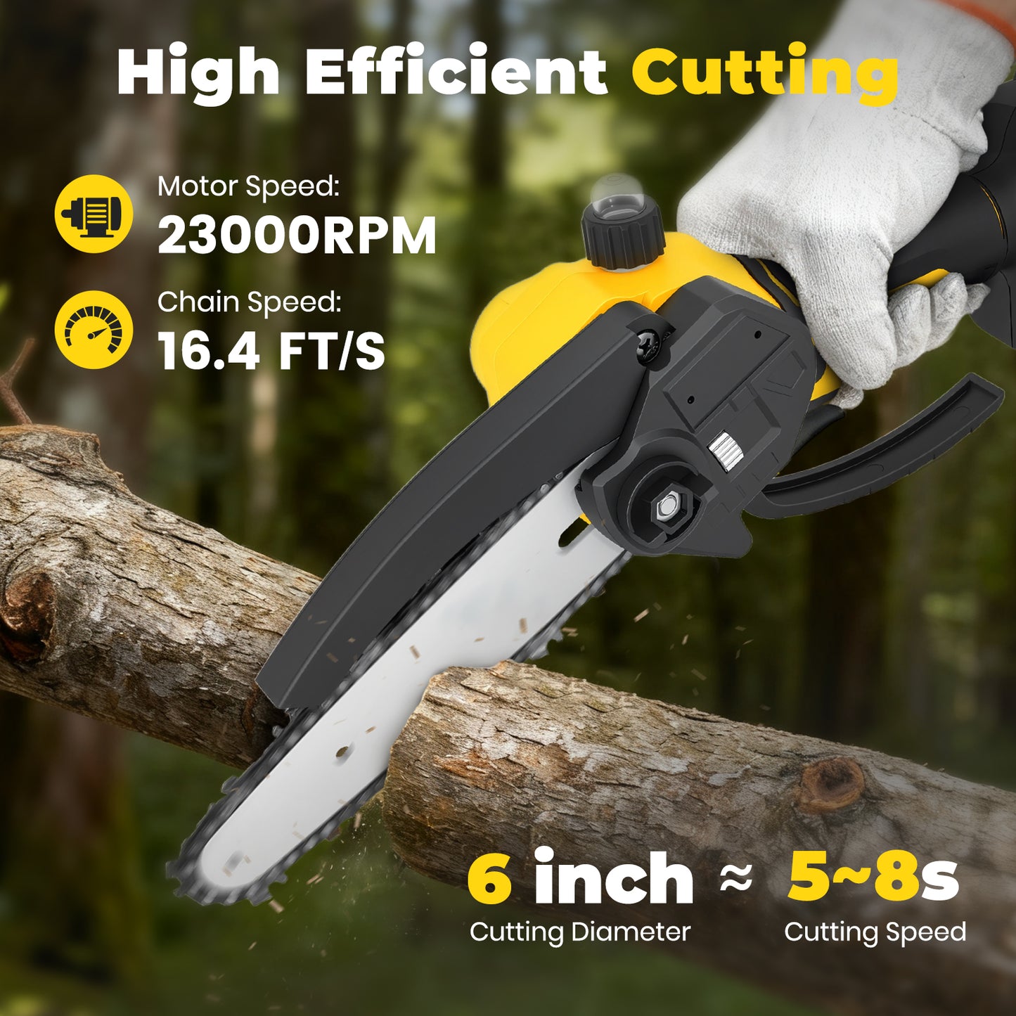 Mini Chainsaw Cordless, 6 inch & 4 inch Portable Electric Chainsaw with 2 Rechargeable Batteries and 3 Chains, for Tree Trimming Wood Cutting, Best Gifts for Father, Dad, Husband, Men, Yellow