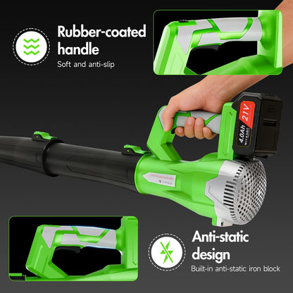650W Cordless Leaf Blower, 150MPH 650CFM Leaf Blower with 2¡Á4AH Battery and Charger, Battery Powered Leaf Blower for Lawn Care, Patio Cleaning, Green