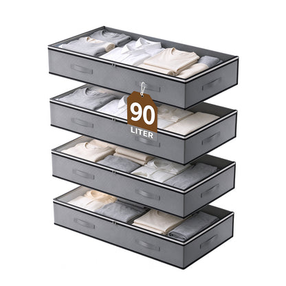 4 Pack 90L Underbed Storage, Under Bed Storage Containers with Clear Window, Underbed Storage Bins for Clothing, Bedding, Dark Gray