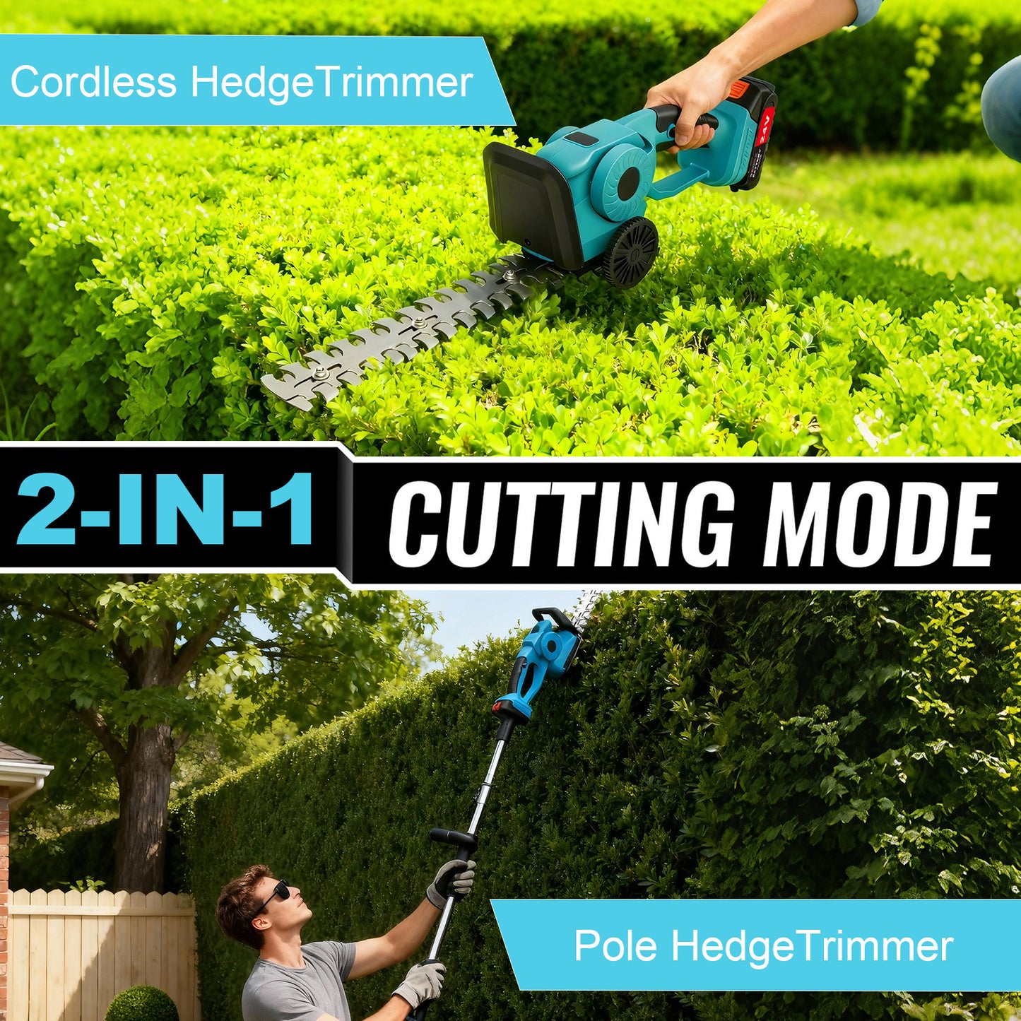 Baokaler 24V Cordless Hedge Trimmer, Hedge Trimmer with Telescopic pole, 3-in-1 Grass Shears, Shrubbery Trimmer & Electric Grass Trimmer, 2 Battery and Charger Included