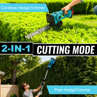 Baokaler 24V Cordless Hedge Trimmer, Hedge Trimmer with Telescopic pole, 3-in-1 Grass Shears, Shrubbery Trimmer & Electric Grass Trimmer, 2 Battery and Charger Included