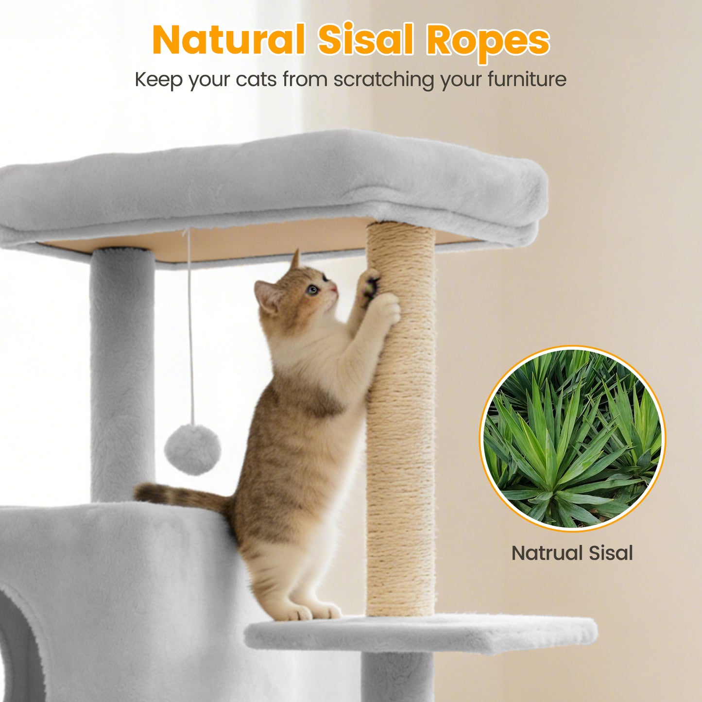 Sturdy Cat Tree: 40-Inch Indoor Cat Tower with Steps for Easy Climbing, Hiding Caves, Scratching Posts & Toys, Perfect for Big Cats