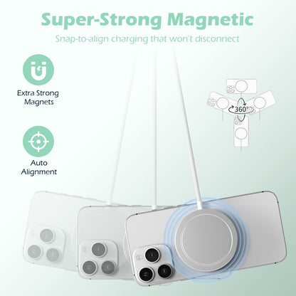 Magnetic Wireless Charger, 25W Fast Wireless Charger Compatible for iPhone 17 16 15 14 13 12,AirPods,Compact Portable Travel Friendly Pad (White)