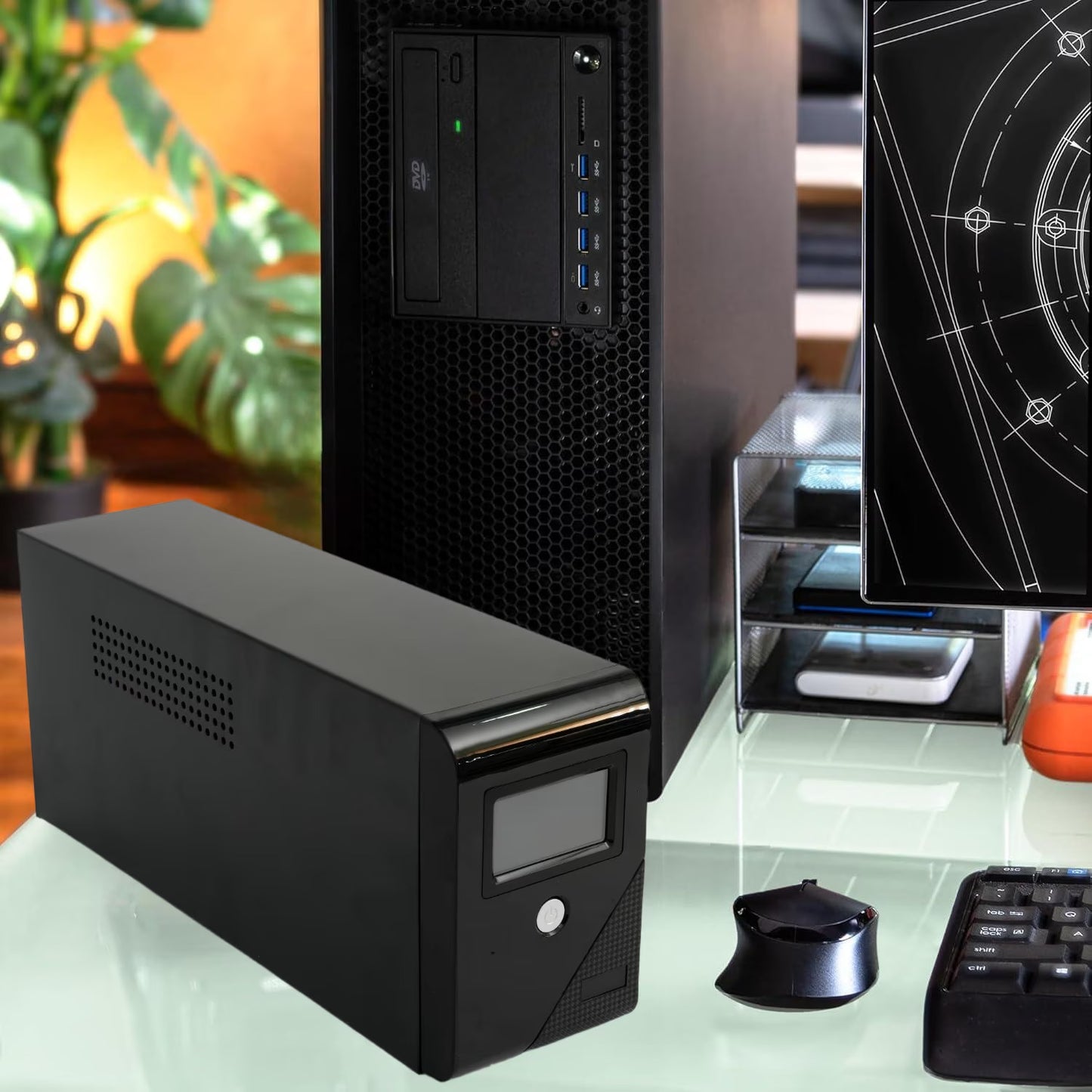 CATGOOD Backup UPS Power Supply 1000VA 600W Battery Backup Power with 3 Outlets and LCD Display, Suitable for Home and Office
