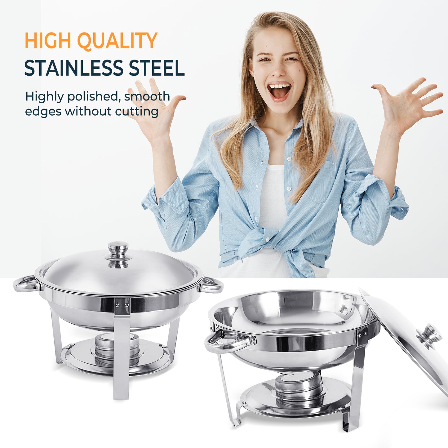 Chafing Dishes for Buffet 4 Pack, 5QT Buffet Server Food Warmer, Round Chafer and Buffet Warmer Sets, Chafing Dishes Stainless Steel for Home Parties,Catering Events