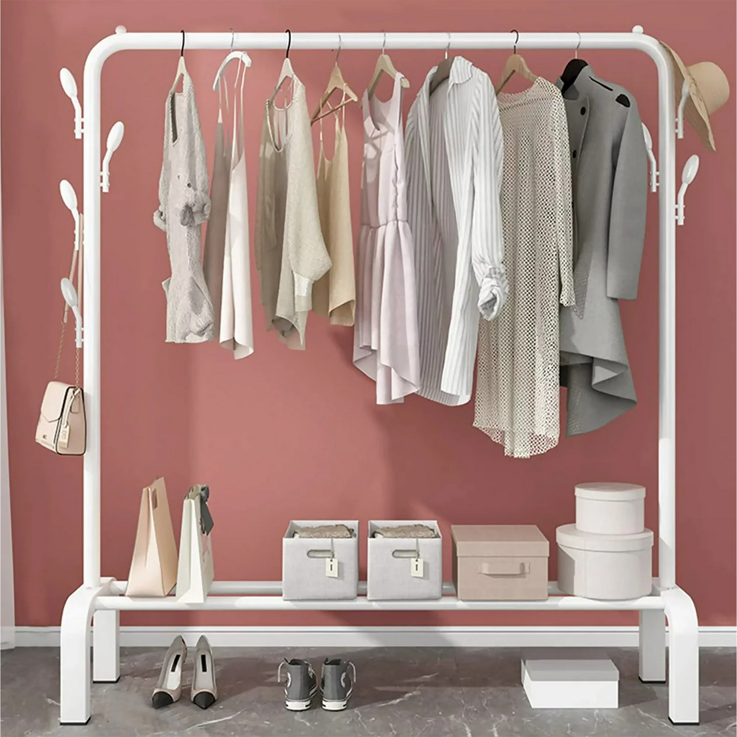 Homemart Clothes Rack, Garment Rack with Bottom Shelf for Hanging Clothes, Coats, Skirts, Shirts, Sweaters, White