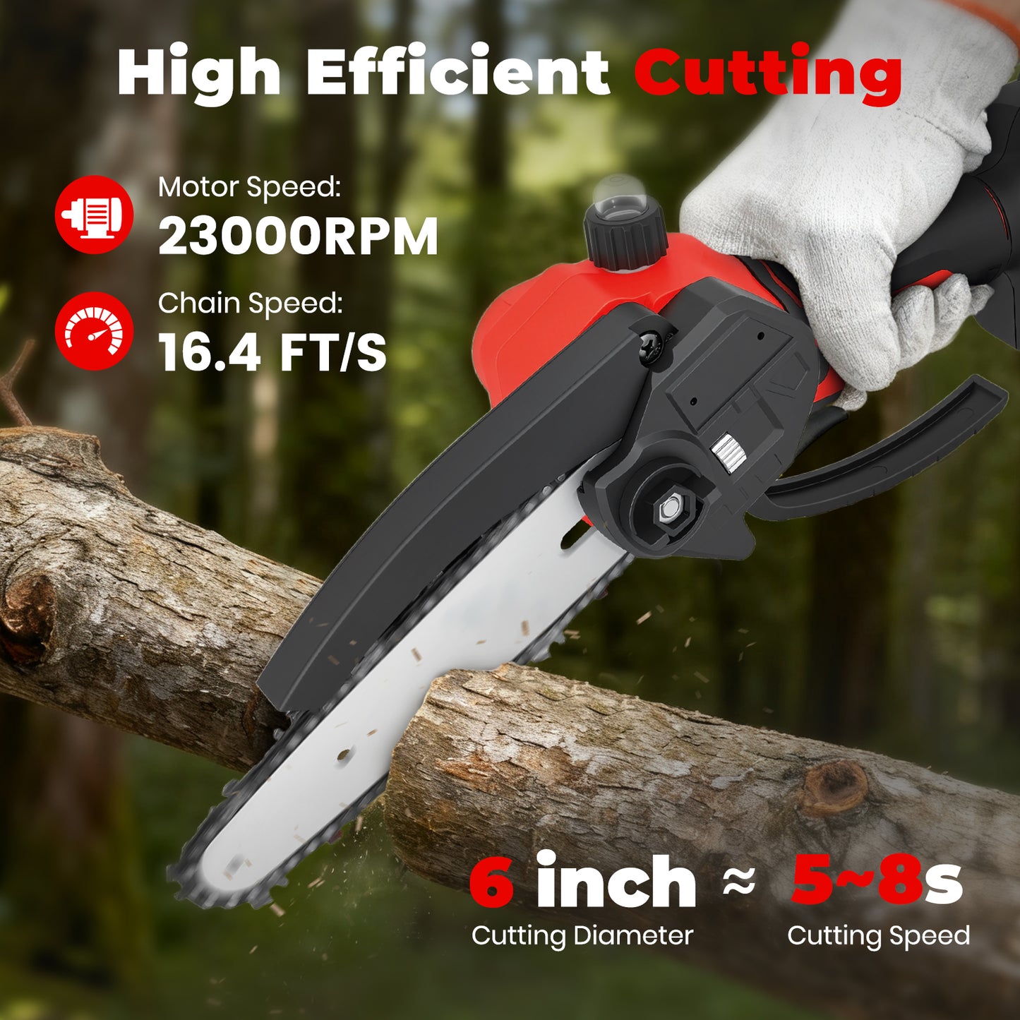 Mini Chainsaw Cordless, 6 inch & 4 inch Portable Electric Chainsaw with 2 Rechargeable Batteries and 3 Chains, for Tree Trimming Wood Cutting, Best Gifts for Father, Dad, Husband, Men, Red