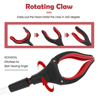 2Pcs 32'' Grabber Reacher Tool, Foldable Grabber Reaching Tool, Lightweight Trash Picker Upper Tool for Elderly with Anti-Slip Rotating Rubber Gripper,Red