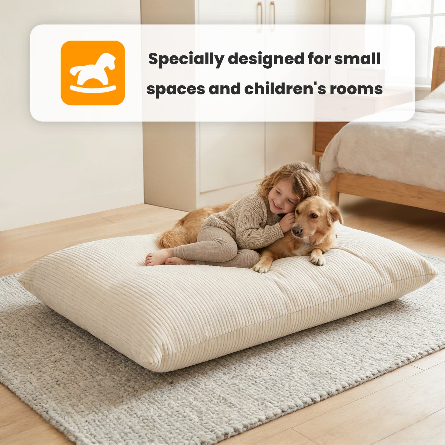 CATGOOD 3-in-1 Bean Bag Chair for Kids Adults, Convertible kids chair with Skin Friendly Fabric for Living Room, Bedroom, White
