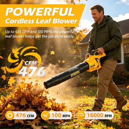 21V Portable Cordless Leaf Blower, 100MPH & 476CFM, 2?Speed Adjustable, Compatible with DEWALT 20V Battery, Tool Only, for Yard Lawn Driveway Cleaning