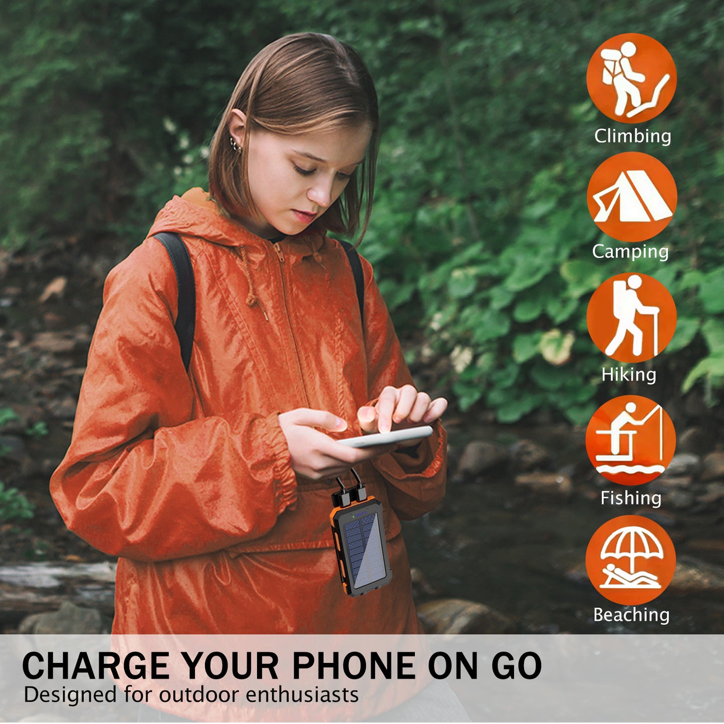 20000mAh Solar Charger for Cell Phone iPhone, Portable Solar Power Bank with Dual 5V USB Ports, 2 LED Light Flashlight, Compass Battery Pack for Outdoor Camping Hiking