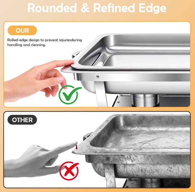 9Qt Chafing Dishes Set Foldable Rectangular Chafer Set, Stainless Steel Food Warmer Set, Full Size for Cooked Food Insulation, 6-Pack