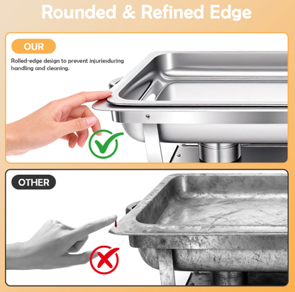 9Qt Chafing Dishes Set Foldable Rectangular Chafer Set, Stainless Steel Food Warmer Set, Full Size for Cooked Food Insulation, 6-Pack