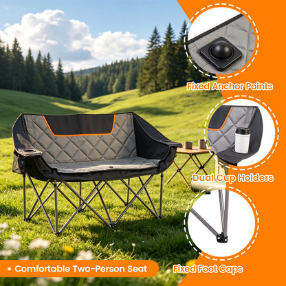 BAOKALER Double Camping Chair for 2 Person, Heavy Duty Folding Loveseat Outdoor Chair with Cup Holders and Armrests, Supports 660 LBS, Portable Oversized Couch for Beach Picnic Travel