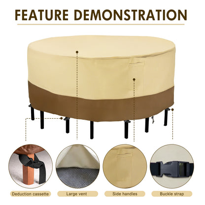 Round Patio Furniture Covers, 84" Dia Outdoor Furniture Covers, Waterproof Outdoor Table Cover, Fire Pit Cover, 420D Cover for Outdoor Furniture Set, Beige&Brown