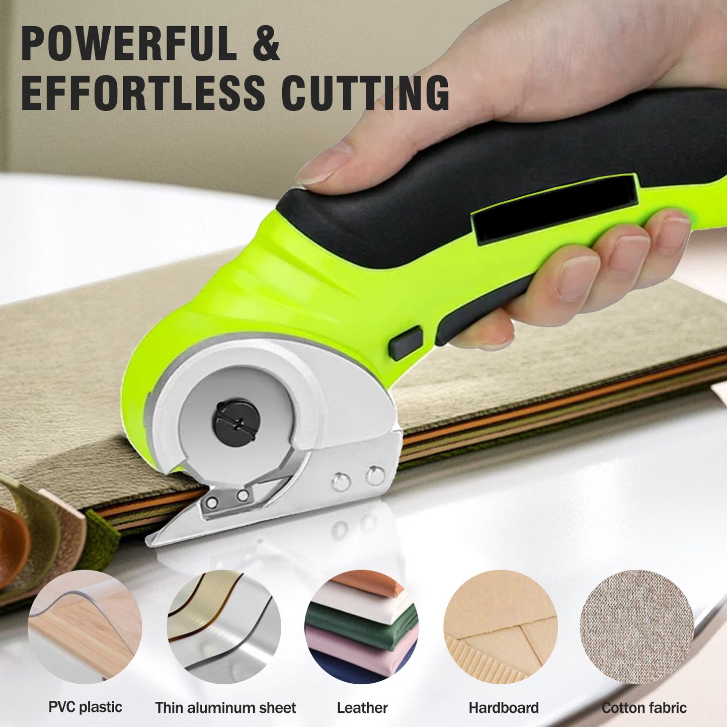 Cordless Electric Scissors, Cardboard Cutter, Rechargeable Powerful 4V Scissor Cutting Tool for Cardboard, Fabric, Leather, Green