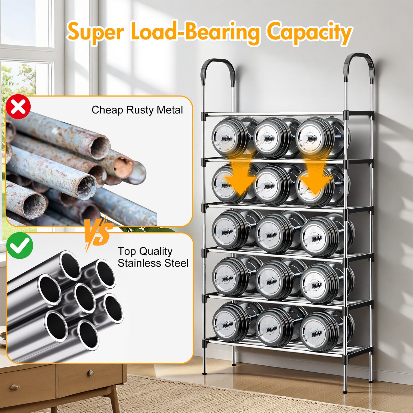 6-Tier Metal Shoe Rack Organizer for Entryway, Multifunctional Shoe Storage Shelf for Hallways, Bedrooms, Bathrooms, Offices, and Living Rooms, Silver and Black
