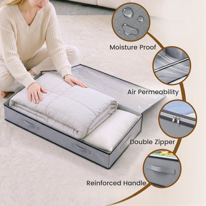 4 Pack 90L Underbed Storage, Under Bed Storage Containers with Clear Window, Underbed Storage Bins for Clothing, Bedding, Dark Gray