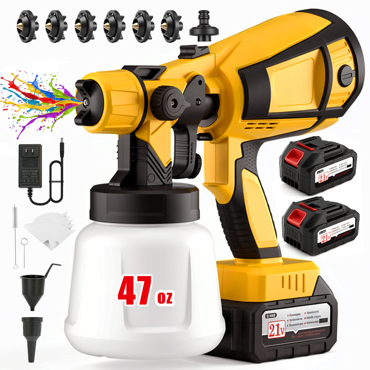 BAOKALER Cordless Paint Sprayer, Electric Spray Paint with 1400ml Container and 2×4.0Ah Batteries for Home Interior & Exterior, Furniture, Fence, Walls, Door, Garden Chairs, Yellow