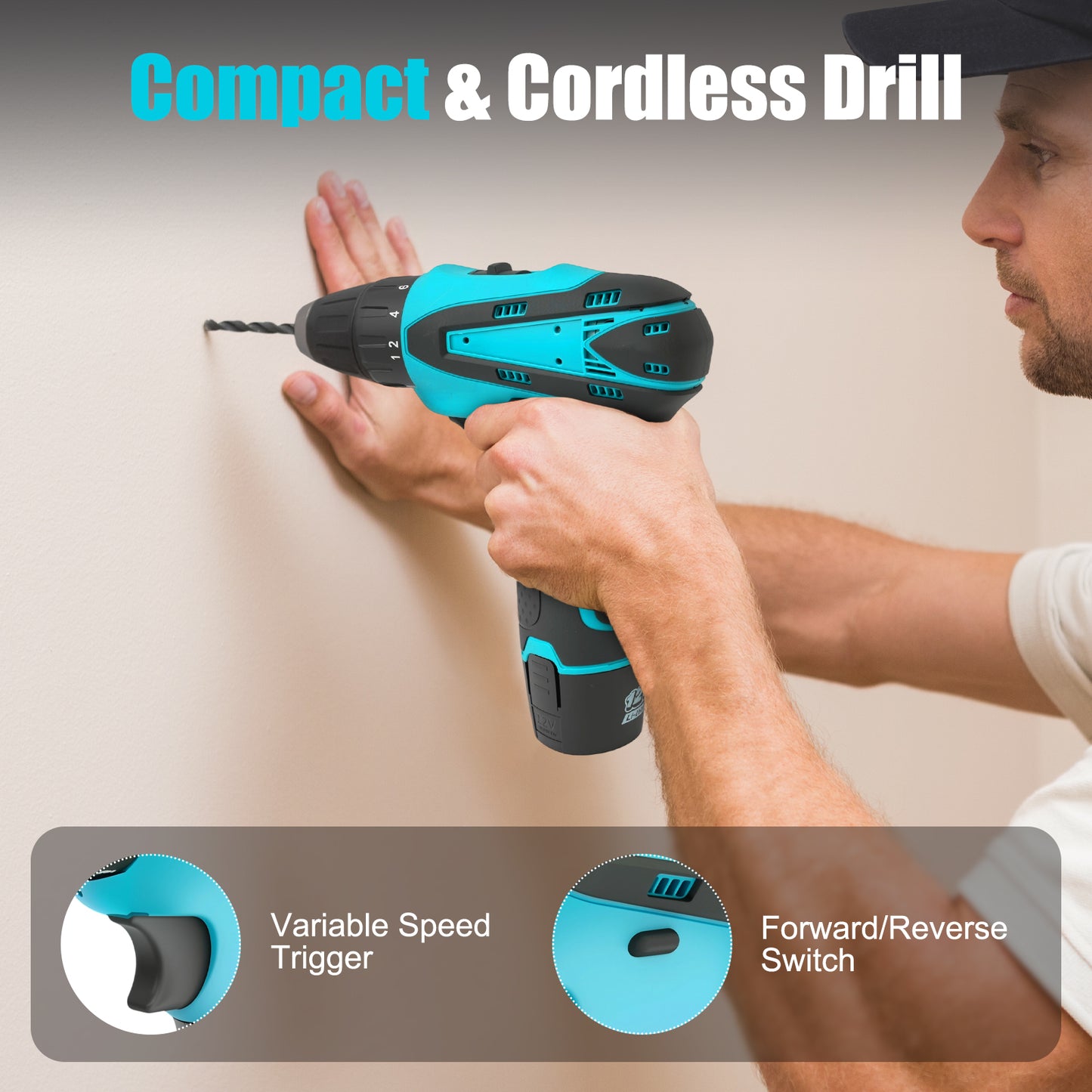 BAOKALER 12V 1/4-Inch Cordless Impact Driver, Brushless Screwdriver with 2 x 2.0Ah Lithium-Ion Batteries and Charger, LED Work Light