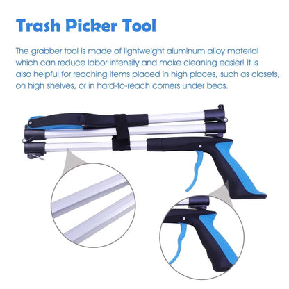 43 inch Extra Long Grabber Reaching Tool,Foldable Pick up Stick with Strong Grip Magnetic,360°Rotating Anti-Slip Jaw,Trash Claw Reacher Grabber Tool,Trash Picker Tool (Blue)