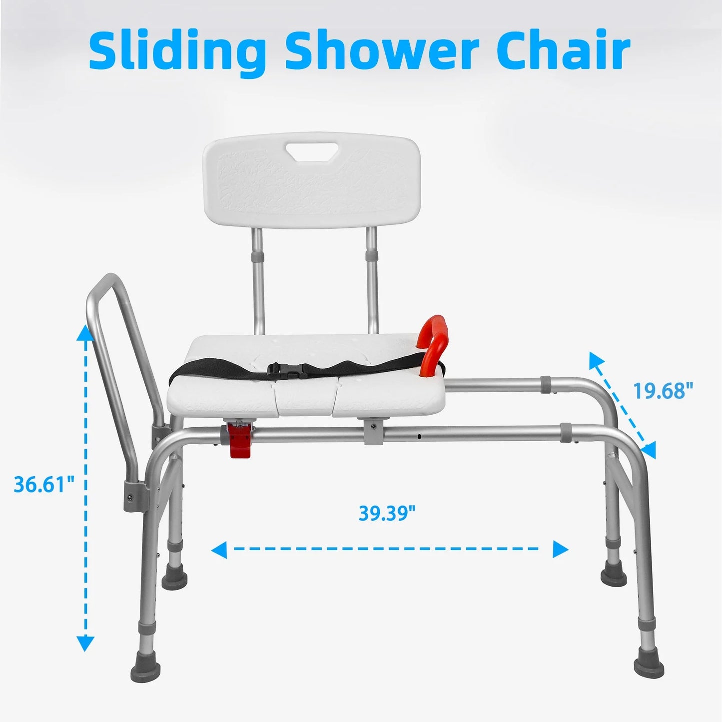 Sliding Shower Chair 320lbs for Elderly and Disabled Adjustable Height with Beige Safety Belt for Safe Showering Suitable for Seniors and Disabled