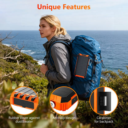 CATGOOD 46800mAh Solar Power Bank, 22.5W Fast Charging Portable Charger with 4 Built-in Cables & 10W Wireless Charging, Travel Battery Pack with Camping Flashlight(Orange)
