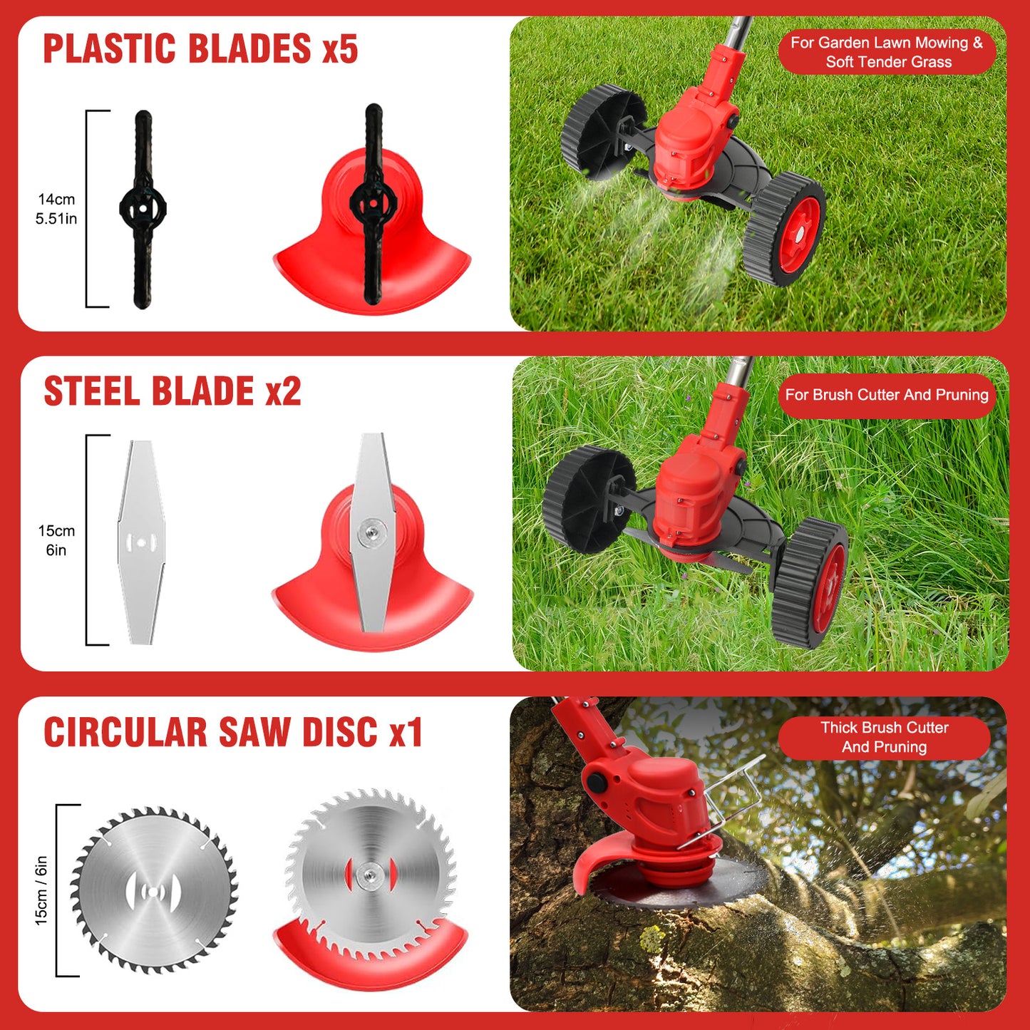 Grass Trimmer Cordless Electric Weed Eaters & Weed Trimmer, Weed Lawn Edge Trimmer, Mower with Upgraded Wheels & 2 Batteries