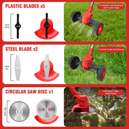 Grass Trimmer Cordless Electric Weed Eaters & Weed Trimmer, Weed Lawn Edge Trimmer, Mower with Upgraded Wheels & 2 Batteries