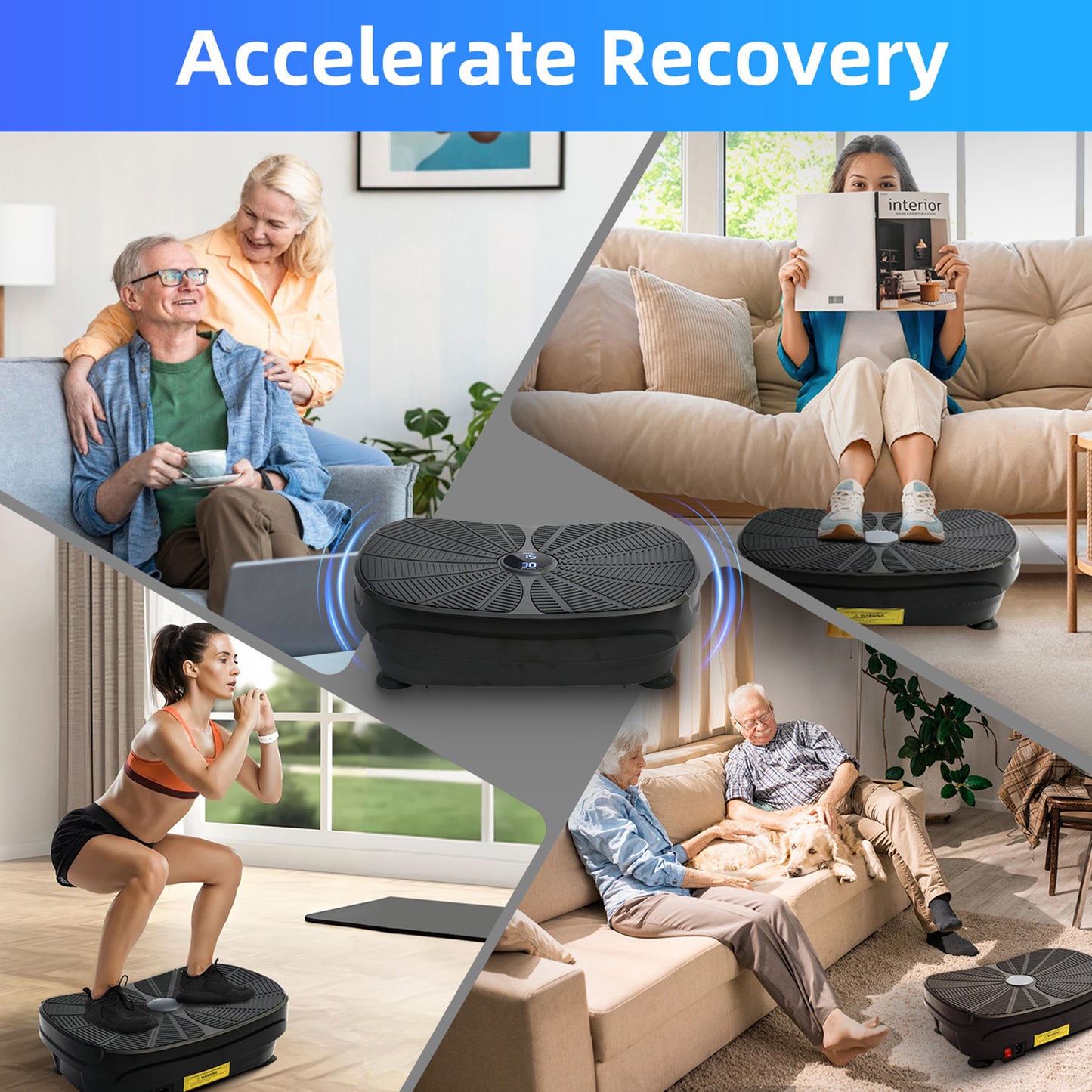 Vibration Plate Exercise Machine, Lymphatic Drainage Machine, Whole Body Workout Resistance Bands, Remote Control for Home Weight Loss and Training