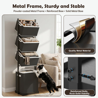 Laundry Hamper, Laundry Basket, 4 Tier Laundry Sorter, Metal Stackable Laundry Basket Organizer with Removable Basket and Removable Bags, 59"x12.6"x15.7" Clothes Organizer Basket, Black