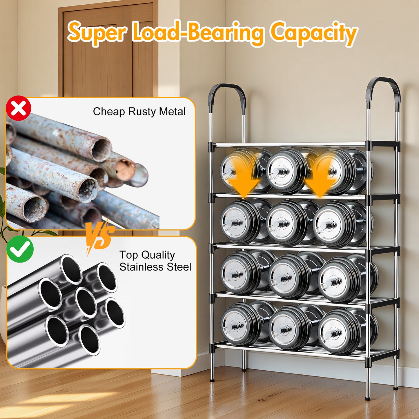 5-Tier Shoe Storage Organizer, Multifunctional Metal Shoe Rack for Entryway, Easy-to-Assemble, Silver and Black