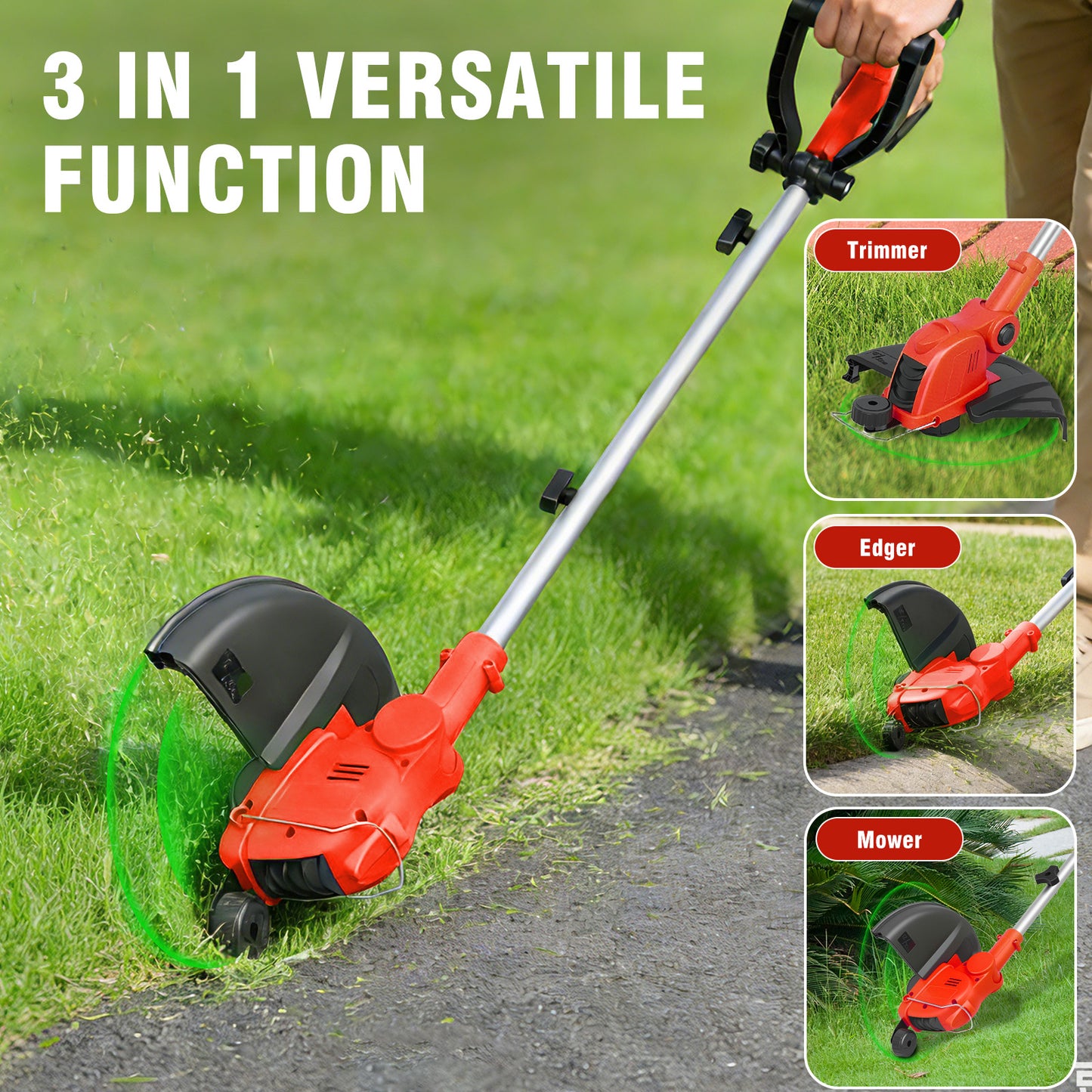 CATGOOD 3AH String Trimmer and Lawn Edger 2 in 1, 12" Cordless Weed Eater with Auto Line Feed, Weed Trimmer with 2 Batteries, Red