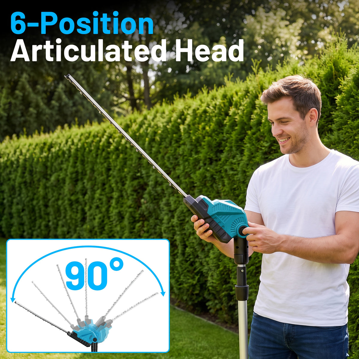 BAOKALER 21 inch Cordless Pole Hedge Trimmer, 21V Pole Hedge Trimmer with 2¡Á4.0Ah Batteries, 7Ft Telescoping Shaft, 90¡ãAdjustable Head and LED Display for Tree & Shrubs Pruning