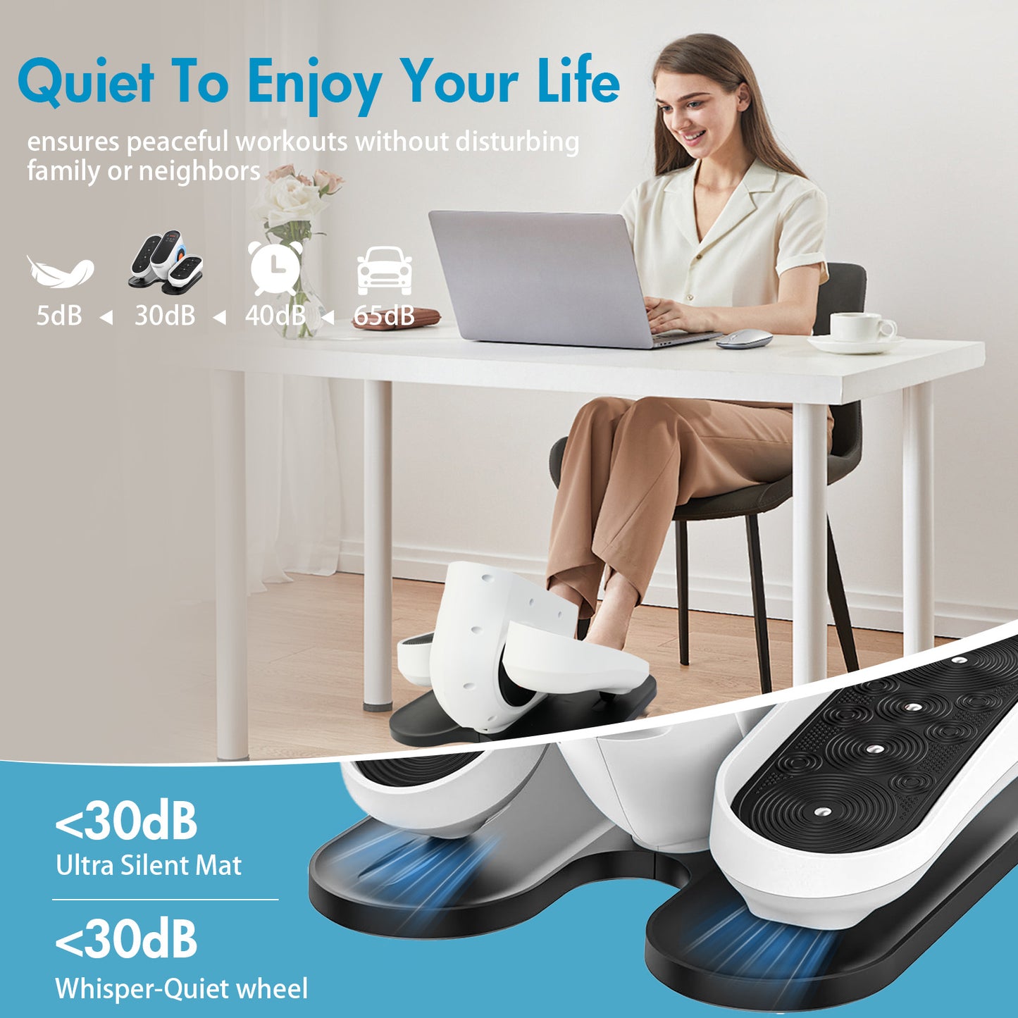 Under Desk Elliptical Machine, Fully Assembled Portable Leg Exerciser for Seniors and Adults, Quiet Electric Seated Pedal System with Remote Control and Non-Slip Straps