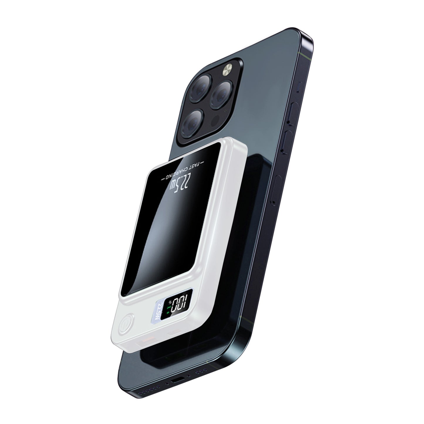 2 in 1 Portable Magnetic Wireless Power Bank, 10000mAh 22.5W Fast Charging, with LED Power Display, Suitable for Outdoor Emergency Backup Power Bank, Compatible with Multi Device, White