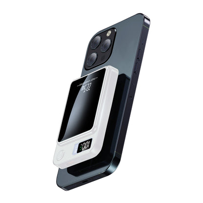 2 in 1 Portable Magnetic Wireless Power Bank, 10000mAh 22.5W Fast Charging, with LED Power Display, Suitable for Outdoor Emergency Backup Power Bank, Compatible with Multi Device, White