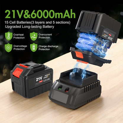 Leaf Blower Cordless, 680CFM/280MHP Electric Leaf Blowers with 2 x 6.0Ah Batteries and Charger, 6 Speed Modes, Powerful Blowers for Lawn Care, Patio, Dust, Blowing Leaves