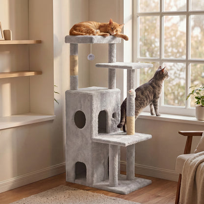50 in Cat Tree Tower for Large Cats - Tall Cat Cando with Scratching Posts & Dangling Toys for Indoor Cats, Light Gray, 23.20 x 21.60 x 50.00 in