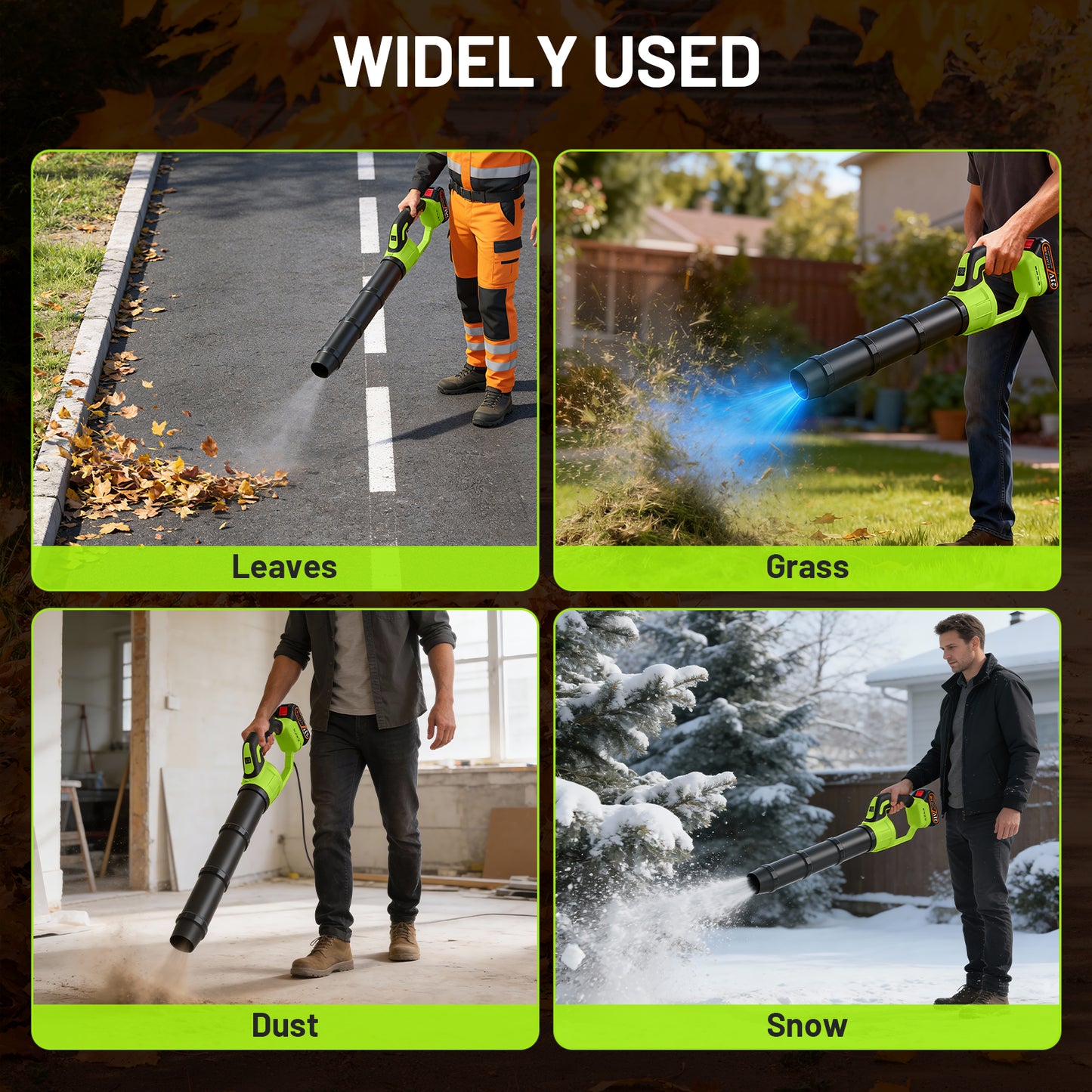 BAOKALER 21V Cordless Leaf Blower 580CFM/180MPH with 3 Batteries, 5-Section Telescoping Tube & Fast Charger Included, Variable Speed, for Yard & Driveway Cleaning, Green