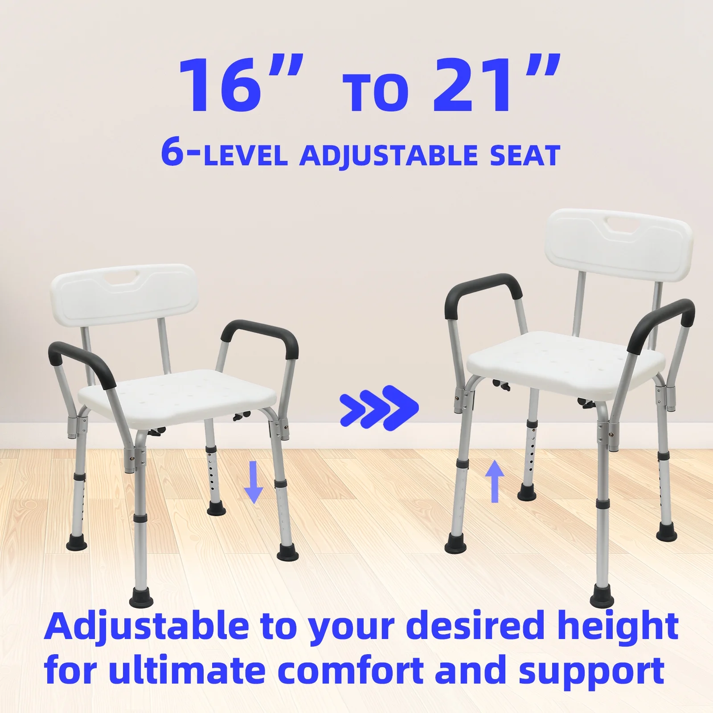 CATGOOD Shower Chair for Inside Shower, Bath Chair with Arms and Reinforced Crossing Bar for Elderly, Adults, Disabled, 550LBs Heavy Duty Bath Chair, Adjustable Shower Bench ,White and Blue