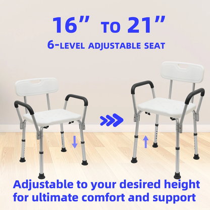 CATGOOD Shower Chair for Inside Shower, Bath Chair with Arms and Reinforced Crossing Bar for Elderly, Adults, Disabled, 550LBs Heavy Duty Bath Chair, Adjustable Shower Bench ,White and Blue